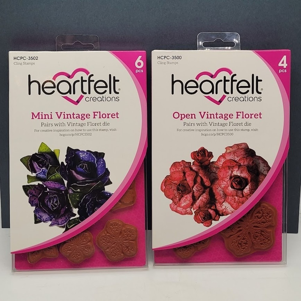 Heartfelt Creations Vintage Floret Cling Stamp Lot HCPC-3500 HCPC-3502 10pc NEW